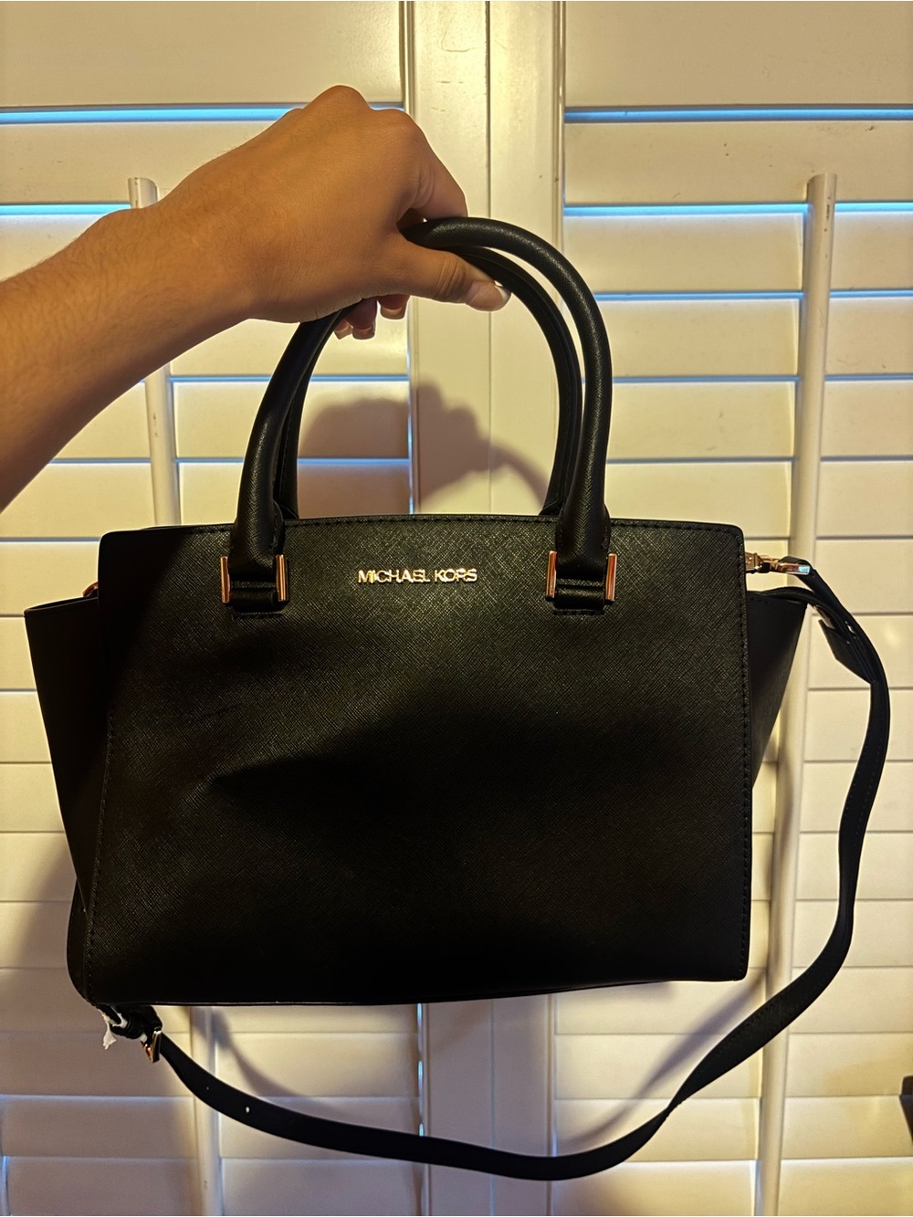 MICHAEL KORS Black Leather Satchel with Gold Hardware - Picture 2 of 5